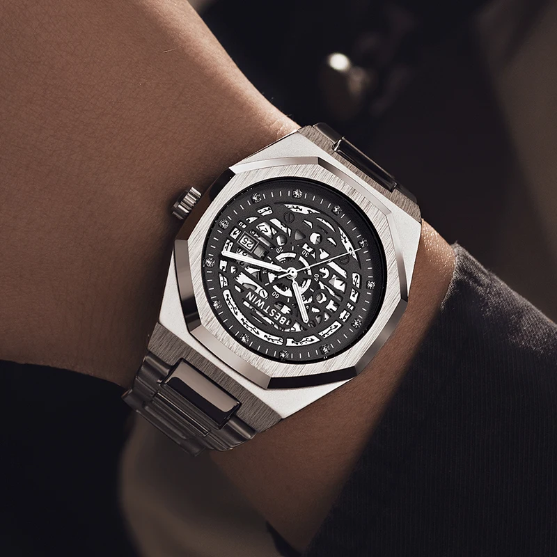 Stainless Steel Silver Luxury Brand Calendar Men Chronograph Quartz Watch Waterproof Sports Watches Relogio Masculino