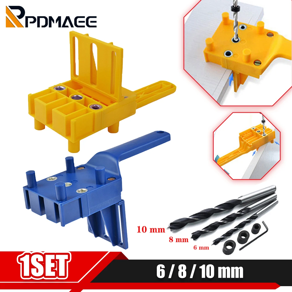 Quick Wood Doweling Jig ABS Plastic Handheld Pocket Hole Jig System 6/8/10mm Drill Bit Hole Puncher For Carpentry Dowel Joints