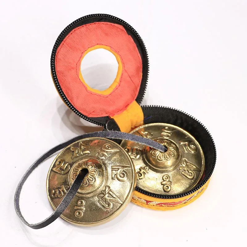 6.5cm Tibetan Bell Meditation Handcrafted Cymbal Bell Copper Crisp Sound Symbols Buddhist Temple with Bag tibetan cymbals