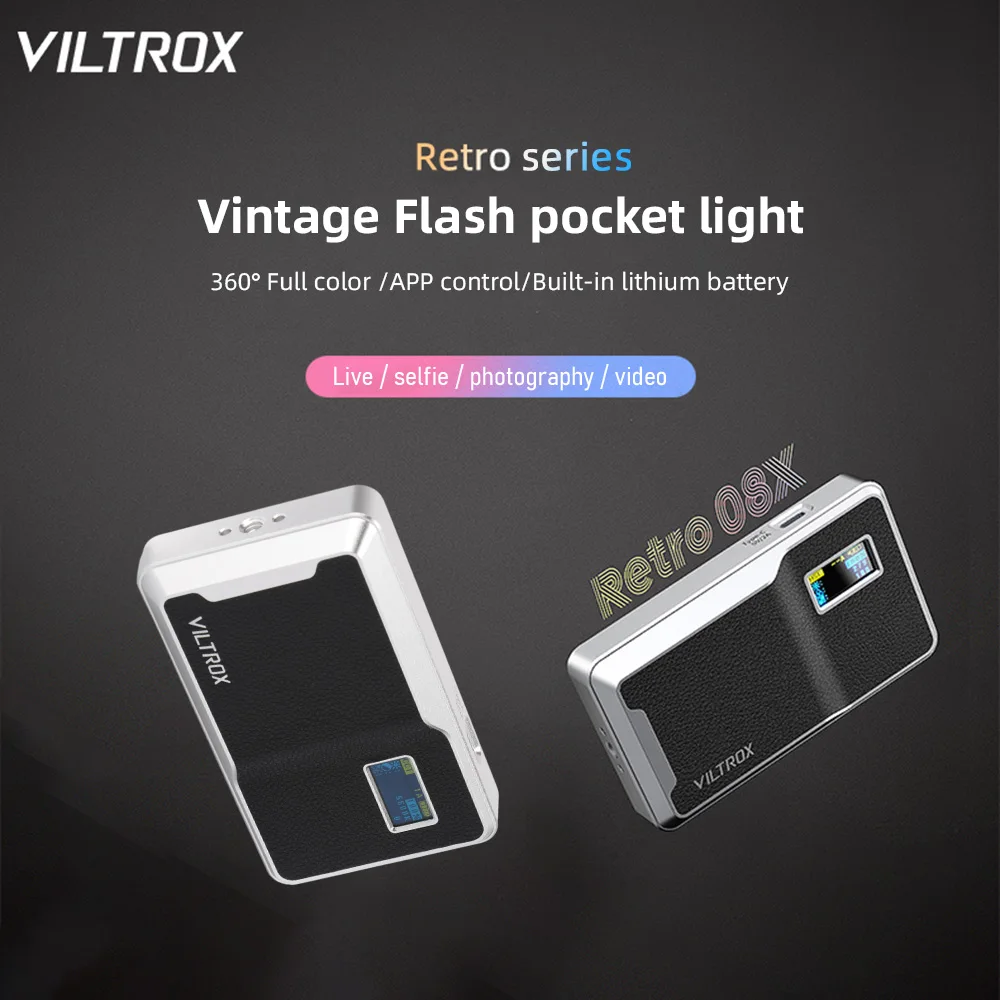 VILTROX 레트로 08X 휴대용 RGB LED 비디오 라이트, 브이로그 라이트, 사진 필 라이트, 2500K-8500K 디밍 가능, 브이로그 라이브 스트리밍, 8W