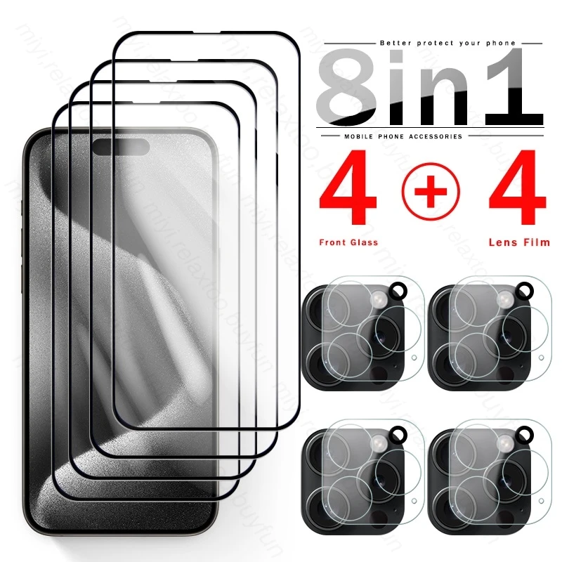 

8In1 9H Tempered Protective Glass For Iphone 15 Pro 3D Camera Glass Iphone15 ProMax 15Pro Max Plus Screen Protectors Film Cover