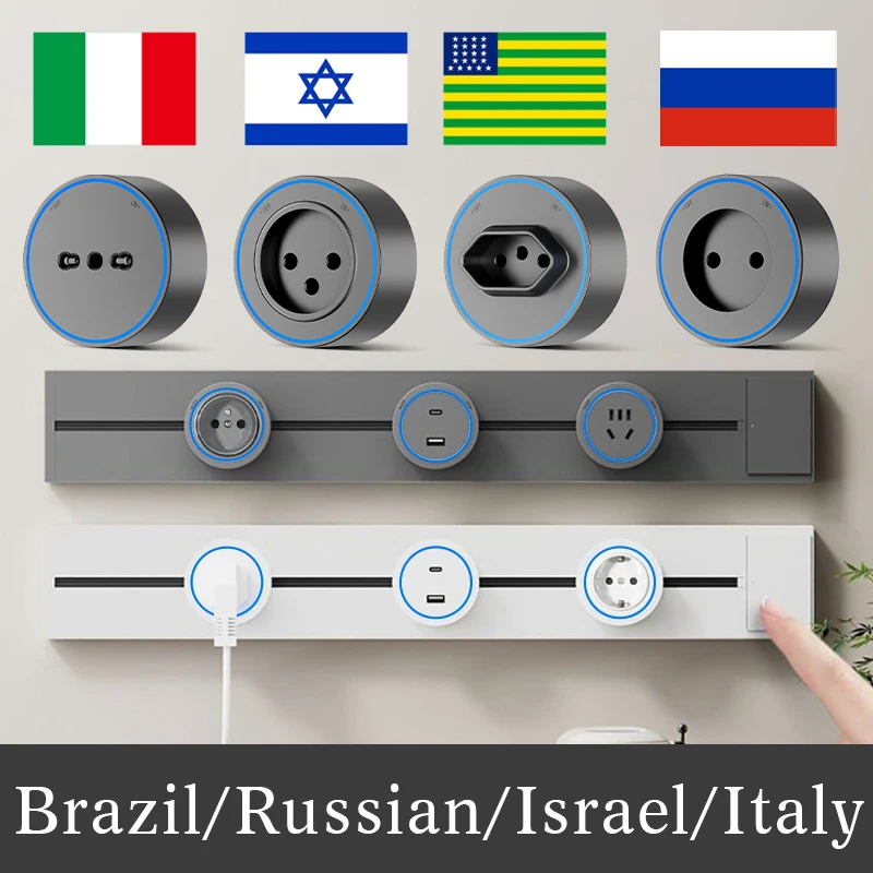 รางปลั๊กไฟแบบรางเลื่อนได้ ขนาด 30/40/50 ซม. มาตรฐานบราซิล/รัสเซีย/อิสราเอล/อิตาลี พร้อมปลั๊กอะแดปเตอร์แบบยุโรป อเมริกา อังกฤษ รองรับกำลังไฟ 8000 วัตต์ พร้อมพอร์ต USB 1