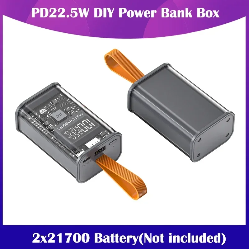 DIY Portable Power Bank Box 21700 Battery Charger PD22.5W Fast Charging 10000mAh Polymer Battery Case On-the-Go Charging Battery Charger Power Bank Case Battery Power Bank Box