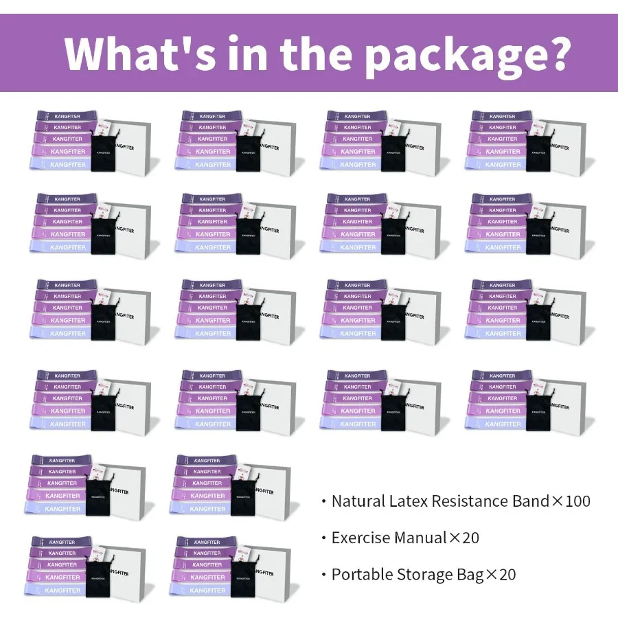 100 PCS Bulk Resistance Bands, Loop Exercise Bands Set for Gym Members Sports Class Students Gift, 5 Pieces Each Set with Storag