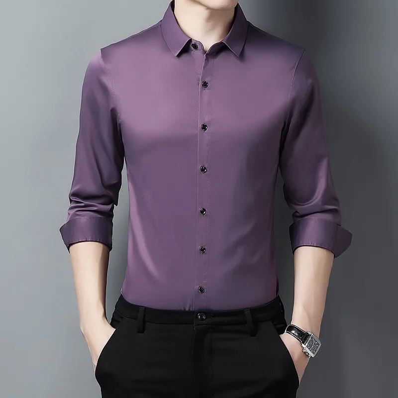 New Mens Shirt Long Sleeved Business Casual Clothes Homme High Quality Japanese Korean Solid Color Luxury Brand Top Dress Shirts