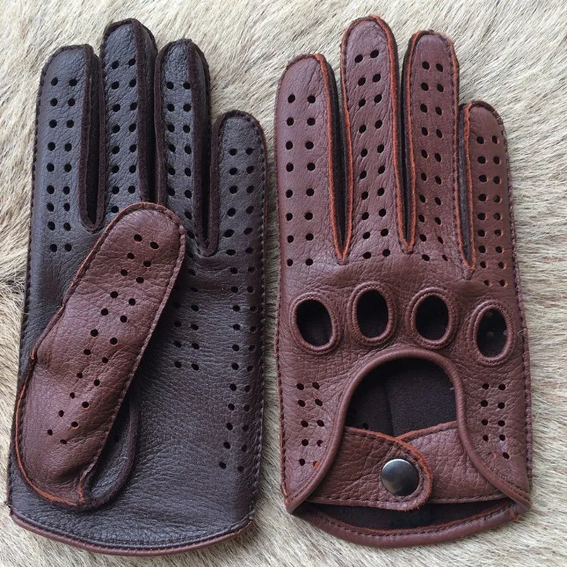 Fashion Male Genuine Leather Gloves Sheepskin Mens Wrist Unlined Breathable Genuine Fashion Driving Gloves Men Mittens