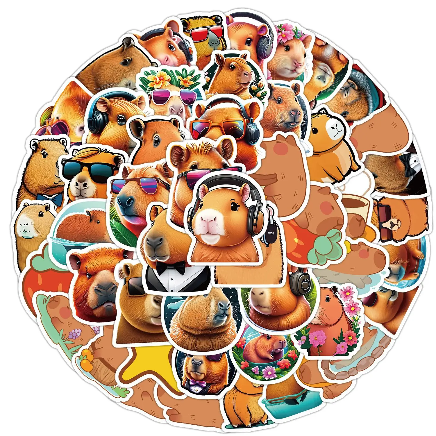 

50pcs Capybara Graffiti Car Cell Phone Water Cup Decoration Waterproof Creative Children Cartoon Sticker