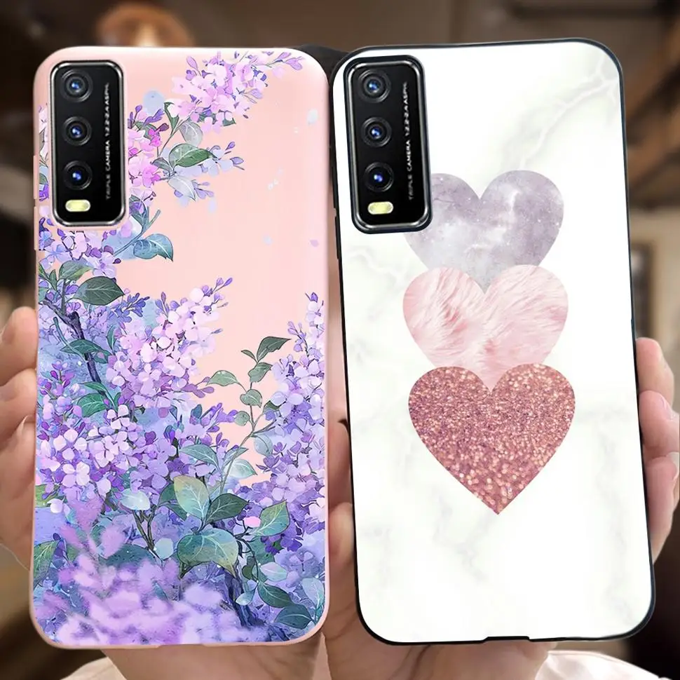 جراب هاتف فاخر على شكل زهرة لهاتف Vivo Y20 غطاء حم...