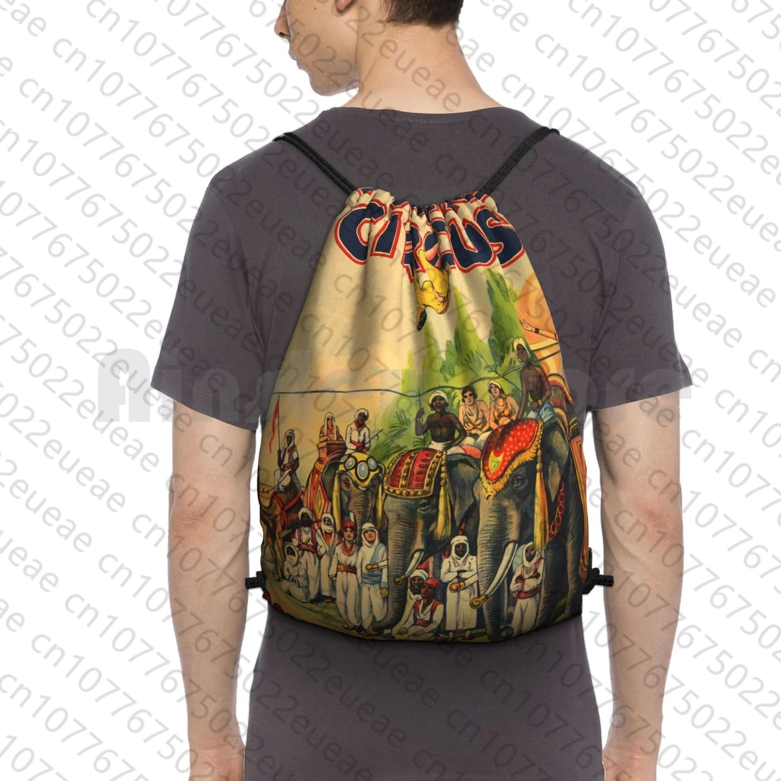 

Vintage circo poster-hagenbeck wallace circo mochila com cordão sacos de ginásio à prova dwaterproof água vintage circo índia