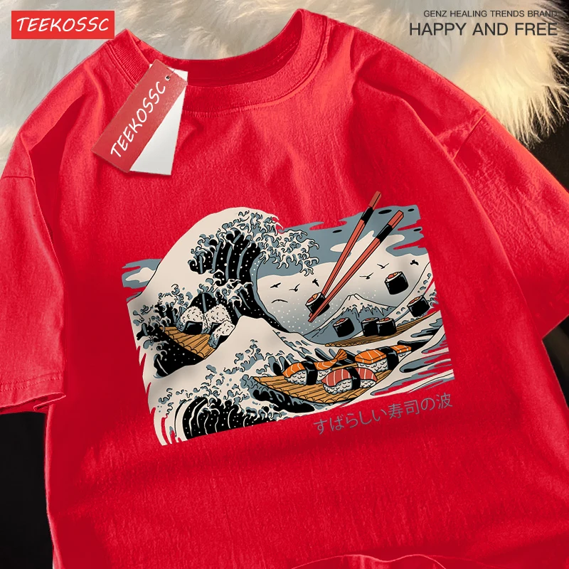 The Great Sushi Wave Printing Mens Clothes Soft Tee Clothes T-Shirt Loose Breathable T-Shirt Oversized Short Sleeved Unisex