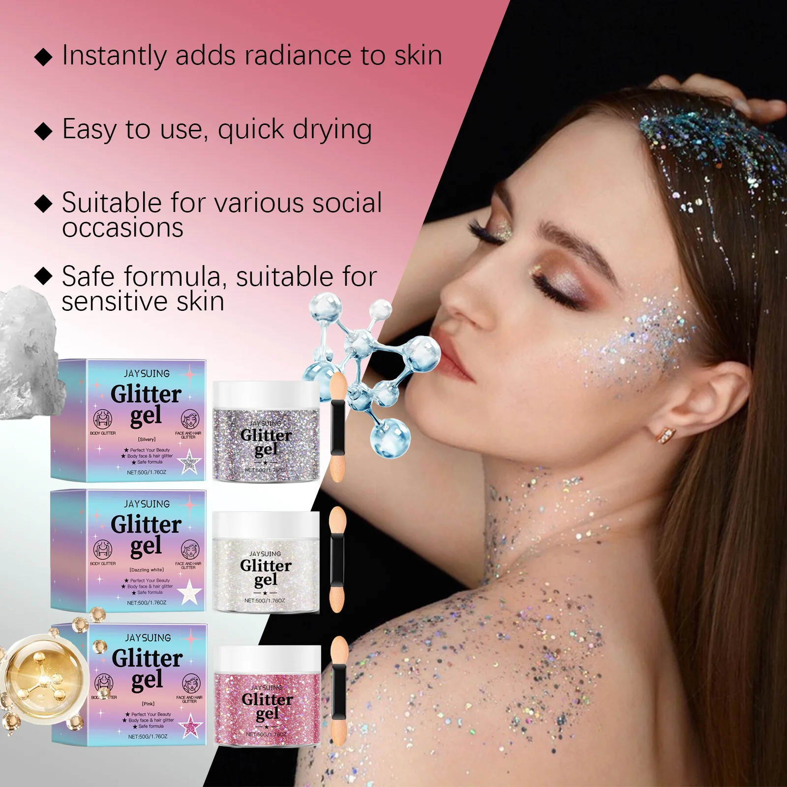 Mermaid Sequin Glitter Gel Body Long Lasting Shine Waterproof Chunky DIY Stage Party Face Hair Body Glitter Sparkling Makeup Gel 3