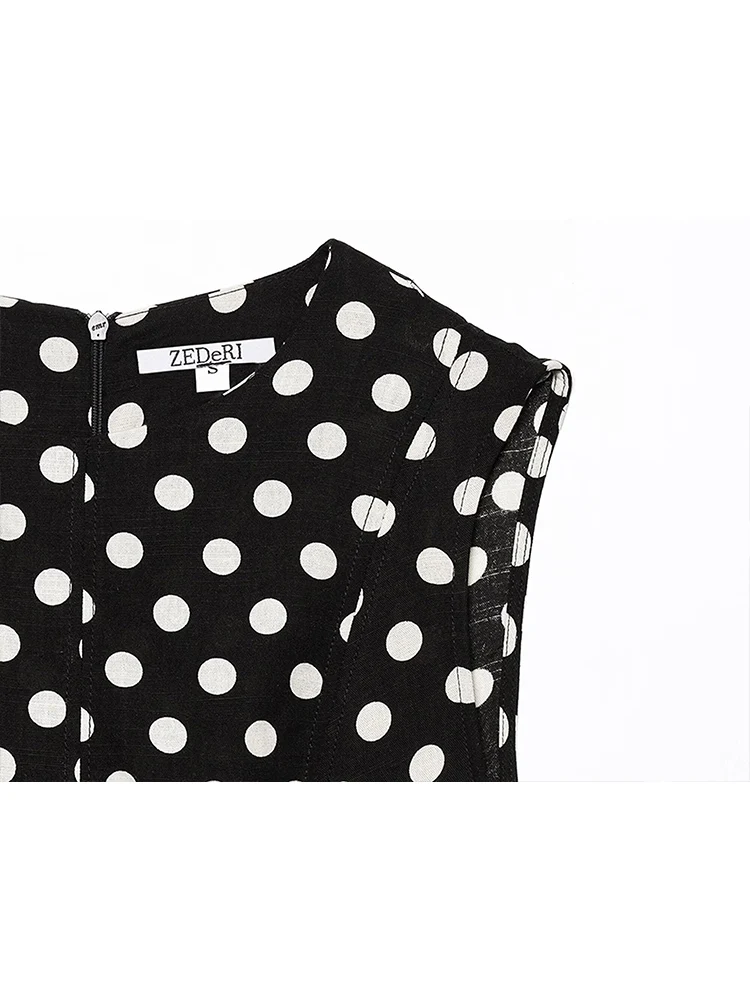 TFMLN Women's Chic Polka Dot Dress Elegant Sleeveless Round Neck A-line Party Clothing 2025 Ladies High Waist Commuting Dress