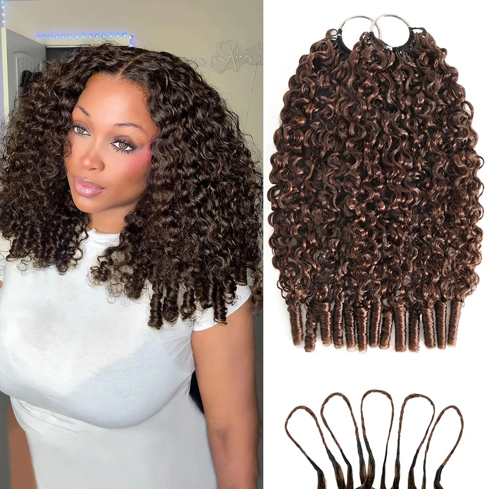 100% Burmese Curly Human Crochet Hair 50g Knotless Pre-Separated Ombre Feather Curly Crochet Braiding Twist Human Hair Extension 5