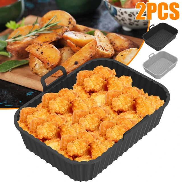 2Pcs Silicone Air Fryer Liners Reusable Heat-Resistant Basket Bowl