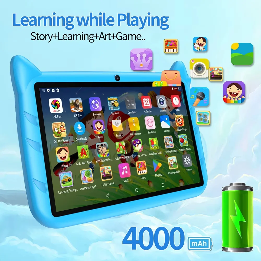 New 7.0-inch 5G WiFi Children's Gift Tablet with 4GB RAM and 64GB ROM Supports Bluetooth, Education, Gaming, Android 9.0 4