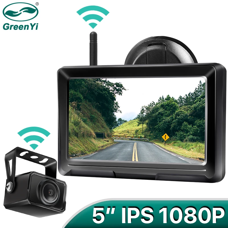 GreenYi-cámara de visión trasera para coche, Kit de conducción de marcha  atrás con señal Digital estable, IPS Monitor inalámbrico de 5 pulgadas,  1080P