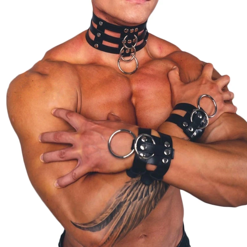 Man Harness Handmade PU Leather Fetish Gay harness bondage man Adjustable Chest Bondage Belts Collar Wristband Harness Tops leather chest harness