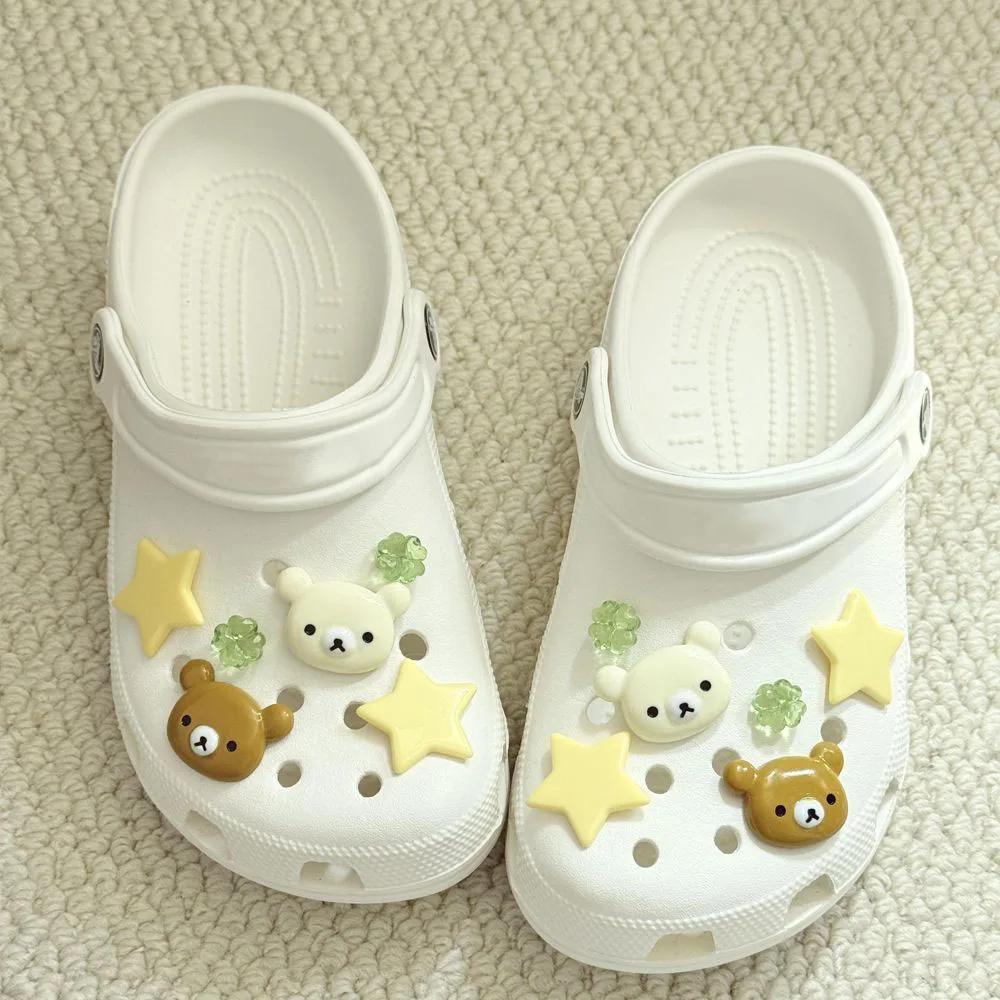 Cute Cartoon Bear Star Series Shoe Charms Accessories Perfect for Slide Sandals Garden Shoe Decoration Buckles Pins Summer Gifts