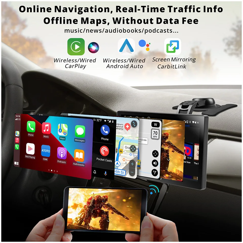 ATOTO P9 4G 안드로이드 자동차 스테레오, QLED ChatGPT GPS 추적, 블루투스 오토라디오, 카플레이, 안드로이드 자동 플레이어, 휴대용 라디오, 7 인치