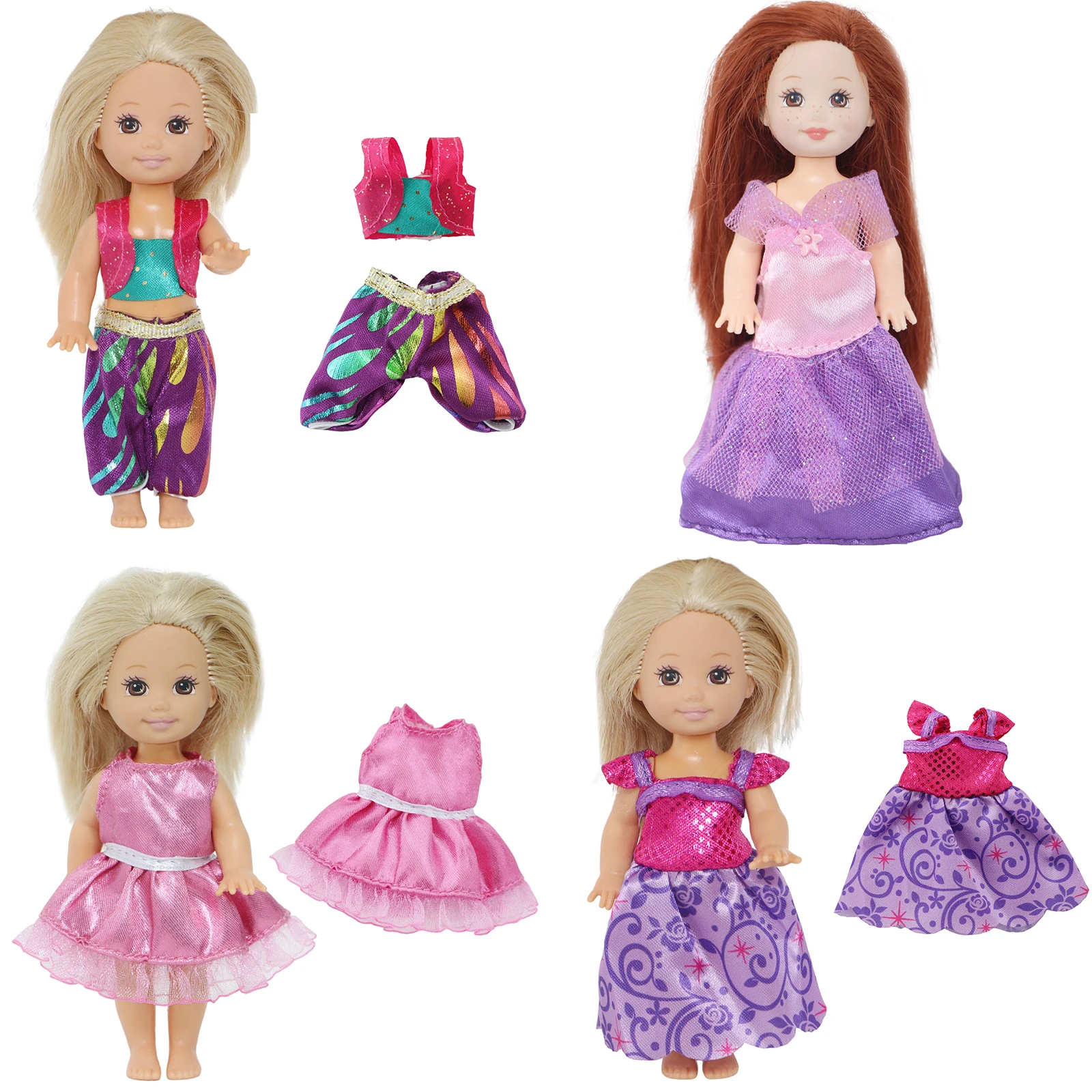 4 Set Mini Outfit Handmade Doll Dress Tops Pants Skirt Daily Casual Wear Clothes 4 Inch Doll Accessories 10cm Kids Toy Gift