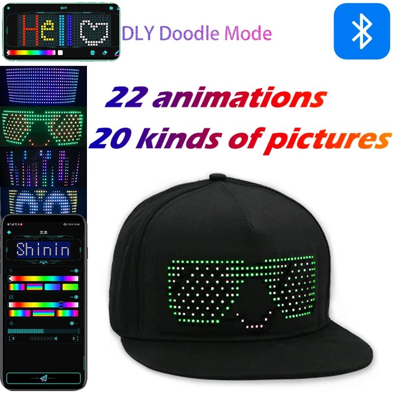 LED Hat Bluetooth LED Hip Hop Caps with Luminous Scrolling Message Display  Board Party Festival APP Control Editing Shining Hat - AliExpress