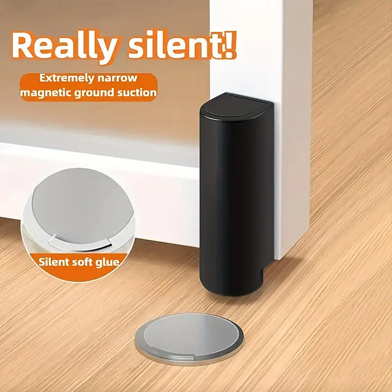 Heavy Duty Magnetic Door Stopper 1Pc Stainless Steel Doorstop Black Without Punching Door Suction Holder Hardware