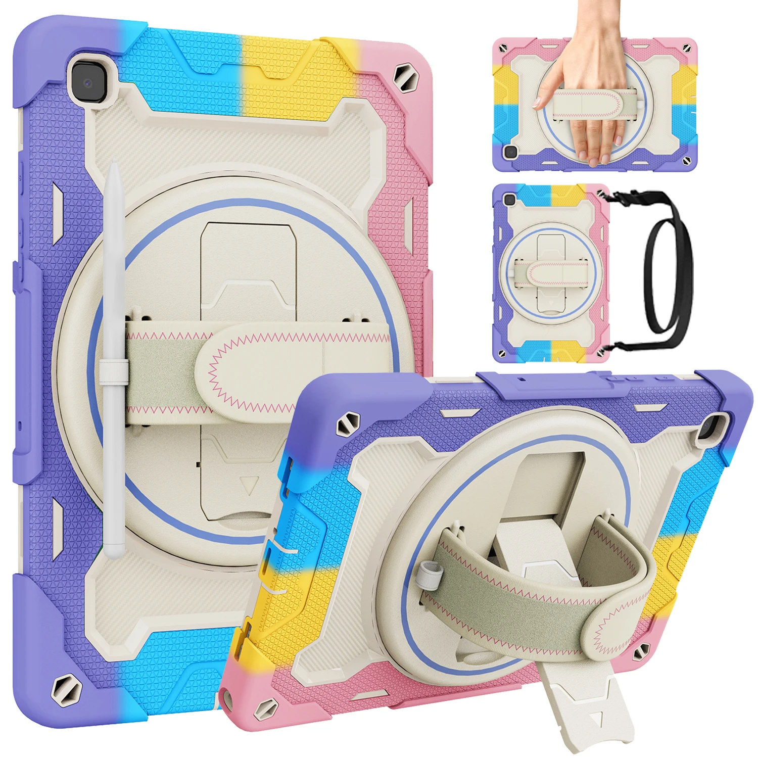 

For Samsung Galaxy Tab A7 10.4 2020 Case SM-T500 T505 Armor Cover Tablet Shockproof Protective Rotation Hand Strap Kickstand