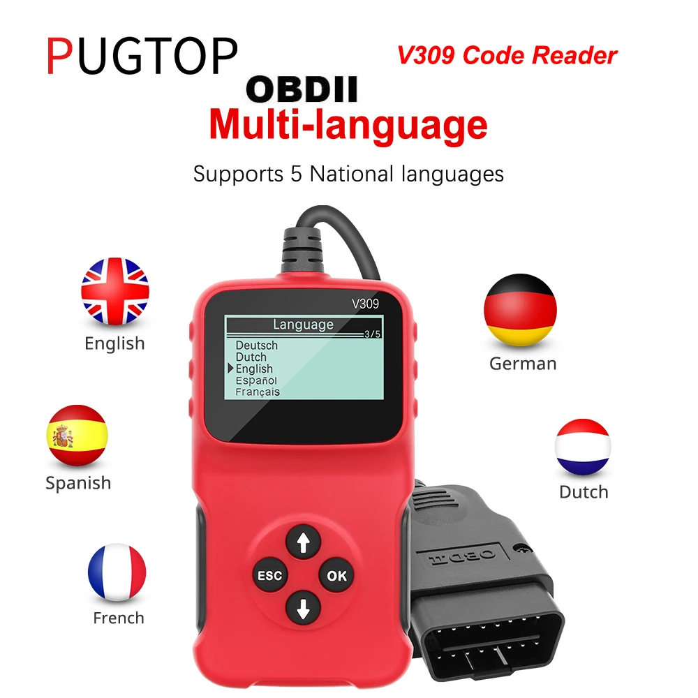

Multi-Language Code Reader Read/Clear Fault Code I/M DTC OBD2 OBDII / EOBD USB OBD 2 OBD2 V309 Car Diagnostic Scanner Auto Tool