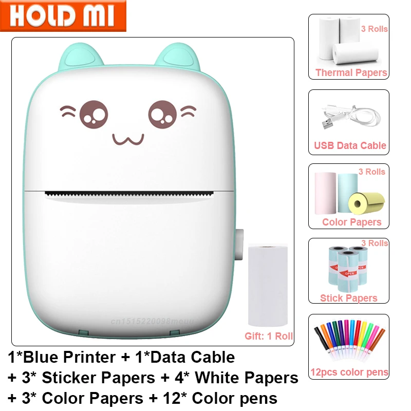 Portable Thermal Mini Printer MINI CAT Print sticker color Paper Photo Pocket 57mm Printing Wireless support Android IOS phones canon small photo printer Printers