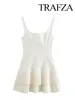 TRAFZA Women Summer Square Collar Sleeveless Solid Mini Dress Woman Elegant Chic High Street Slim Short Dress Pleated Dress 6