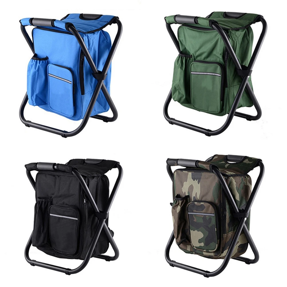 Folding Camping Chair Stool Backpack With Cooler Insulated Picnic Bag Hiking Camouflage Seat Table Gear |