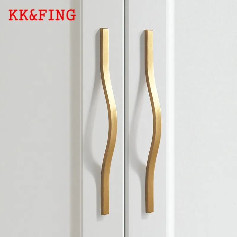 KK & FING 간단한 알루미늄 합금 골드 닦았 가구 캐비닛 도어 핸들 옷장 찬장 도어 서랍 핸들 가구 하드웨어