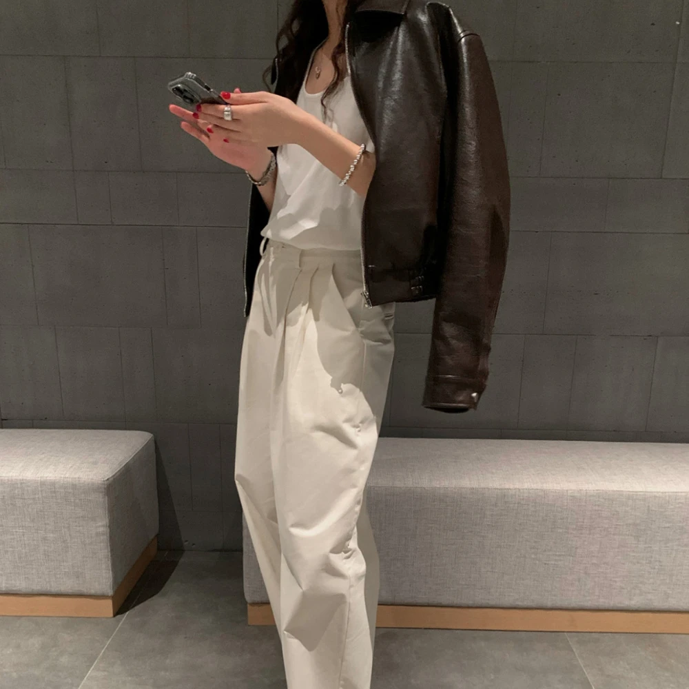 Новая американская кожаная куртка в стиле ретро, Женская Осенняя модная короткая куртка из искусственной кожи, байкерская куртка с лацканами, кожаная куртка для женщин