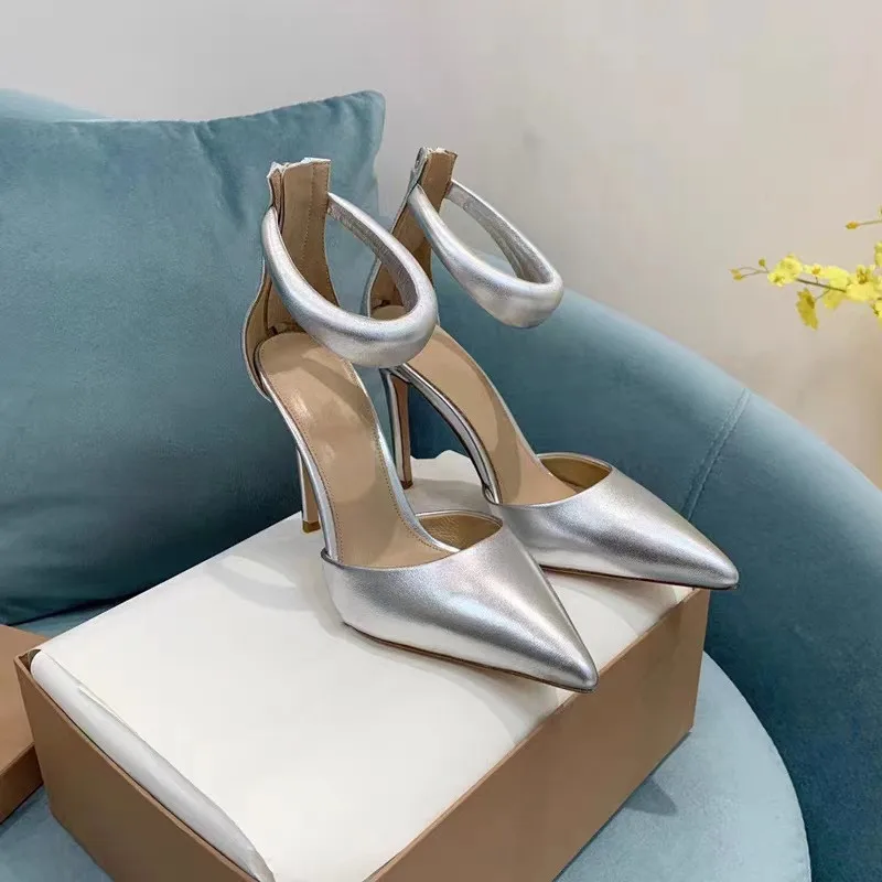 

Sexy High-quality Women Ankle Strap Stiletto Pumps Pointed Toe Party Wedding Dress High Heel Shoes Woman Sandals Size 34-44