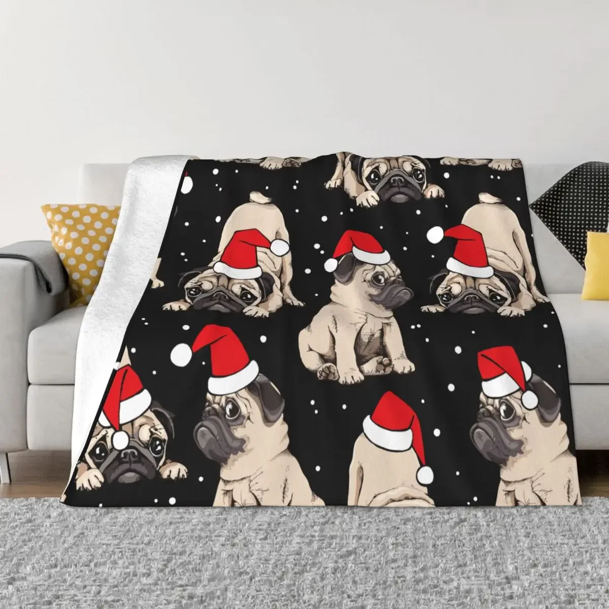 

New Year Cute French Bulldog Fleece Blanket Merry Christmas Creative Throw Blankets for Sofa Bedding Lounge 150*125cm Rug Piece