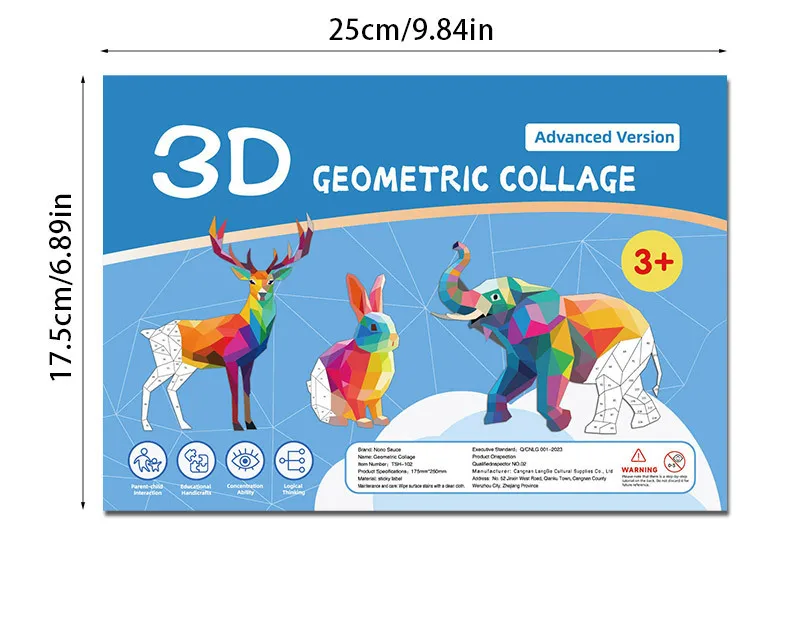 3D Geometrische Collage Aufkleber Buch Cartoon Tier Kognitive Puzzle Spiel Verbessern Fokus Training Aufklärung Spielzeug für Kinder – Detail 12