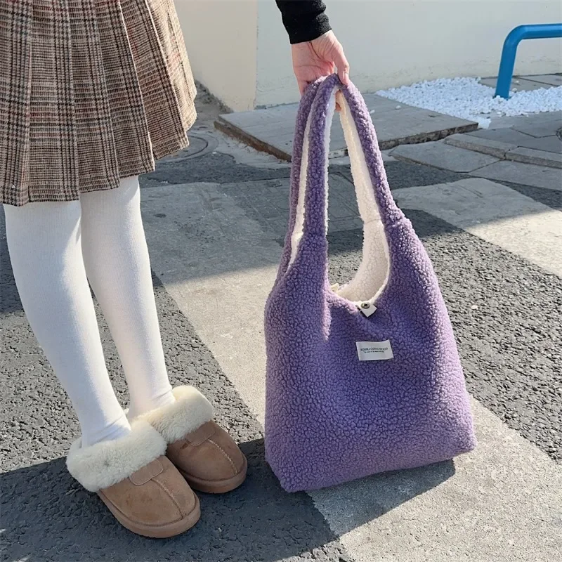 Autumn Winter Plush Shoulder Bag Korean-style Dual-purpose Simple Fashion Student Large Capacity Commuting Vest Sweet Handbag
