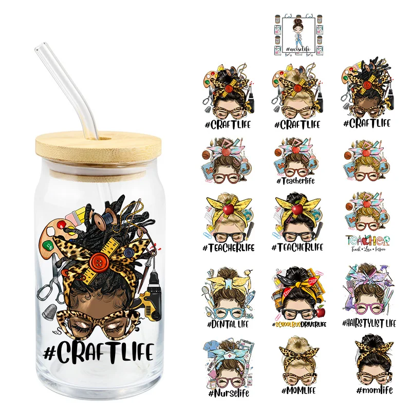 

Occupation Life Uv Dtf 4Inch Decals Diy Waterproof For Wraps Glass Cups Teacher Nurse Dental Hairstylist Craft Schoolbus Driver