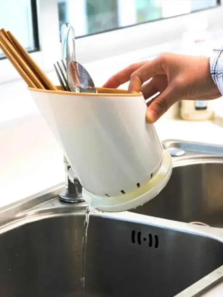 Kitchen Chopstick Storage Rack - Plastic With Drainage Board Cutlery Storage Container - Knife Spoon Fork Container Saves Space 3