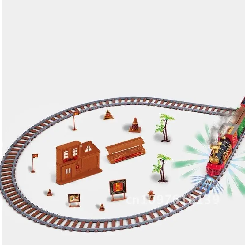 Electronic Train Toy Set Car Railway And Tracks Steam Track Gift Light And With Toys Spray LED Train Kids Birthday