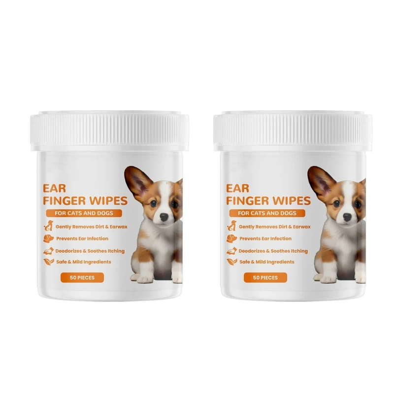 

Ear Cleaner Wipe for Pet 50pcs Gentle Ear Finger Wipe EarCare Solution for Dogs and Cats EarWax Remove for Dog