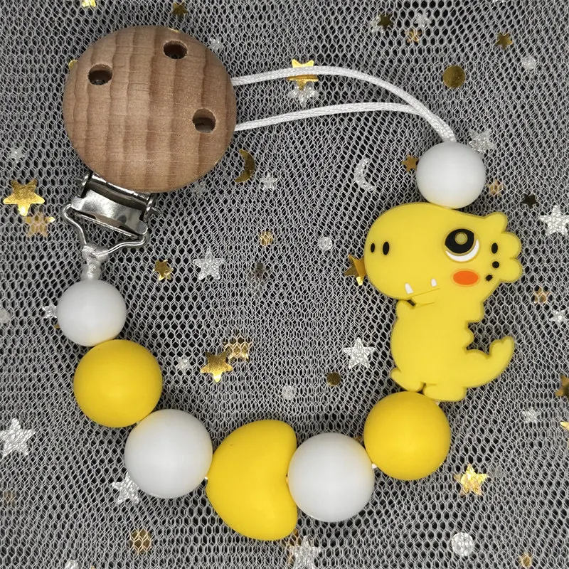 Baby Silicone Pacifier Clips Round Beech Wooden Beads Dummy Holder Clip For Teether Nursing Chew Toys Soothing Nipple Chain Gift