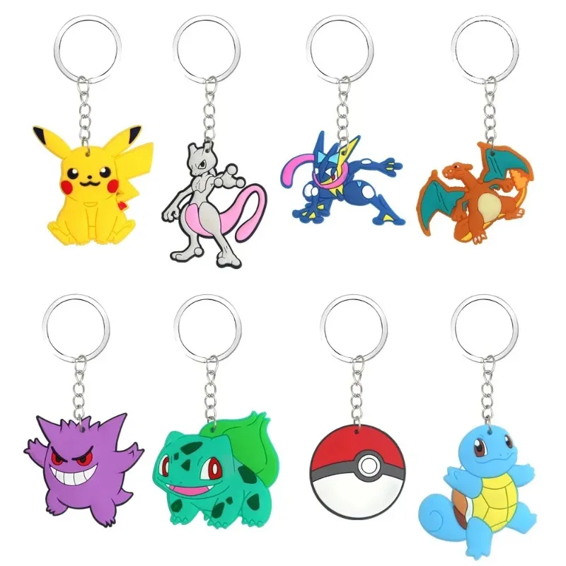 8styles Pokemon PVC Keychain Pikachu Gengar Charizard Cute Anime Figure Keyring Pendant Decoration Children Accessories Gifts