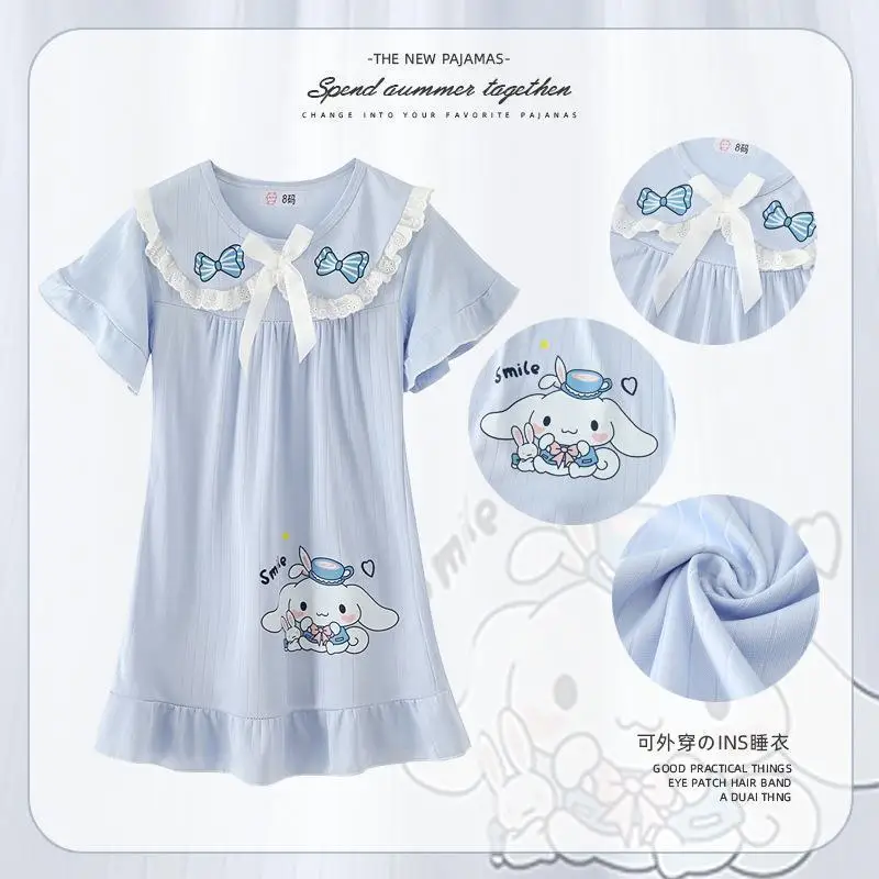 

Sanrios Kids Cinnamoroll Nightdress Kuromi Melody Cartoon Summer Loose Pajamas Anime Casual Homewear Cute Summer Dress Girl Gift