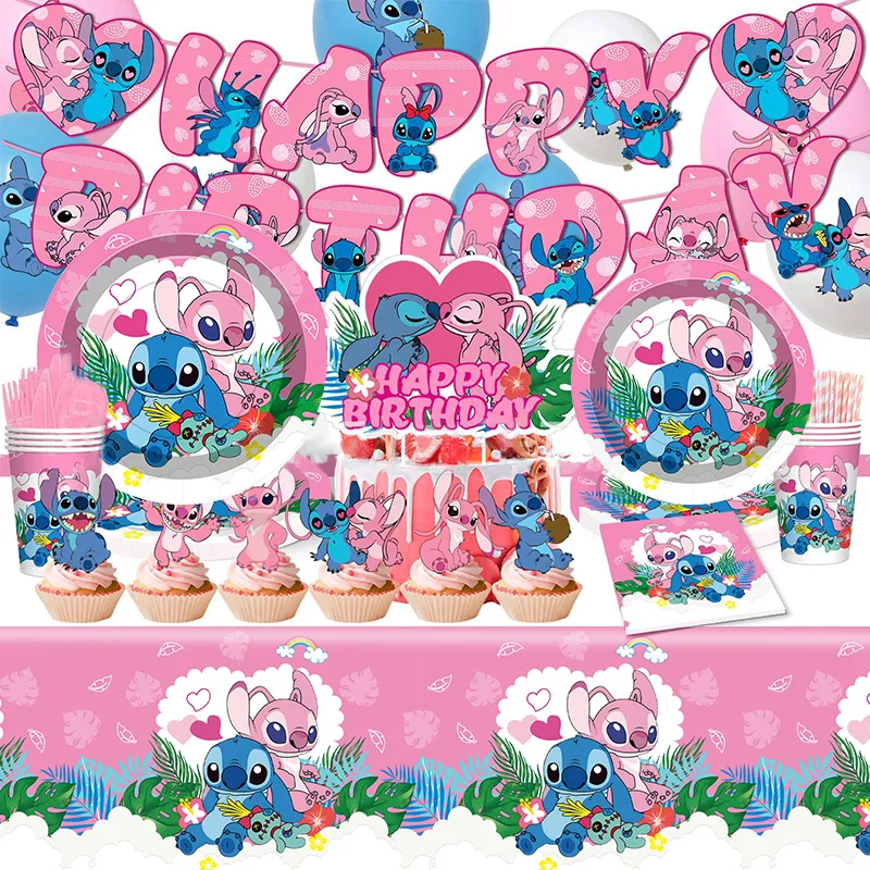 Birthday Party Supplies, Stitch Statue Ornaments Disney Stitch Birthday Decoration Lilo And Stitch Stickers Tablecloth Balloons Kids Party Favors