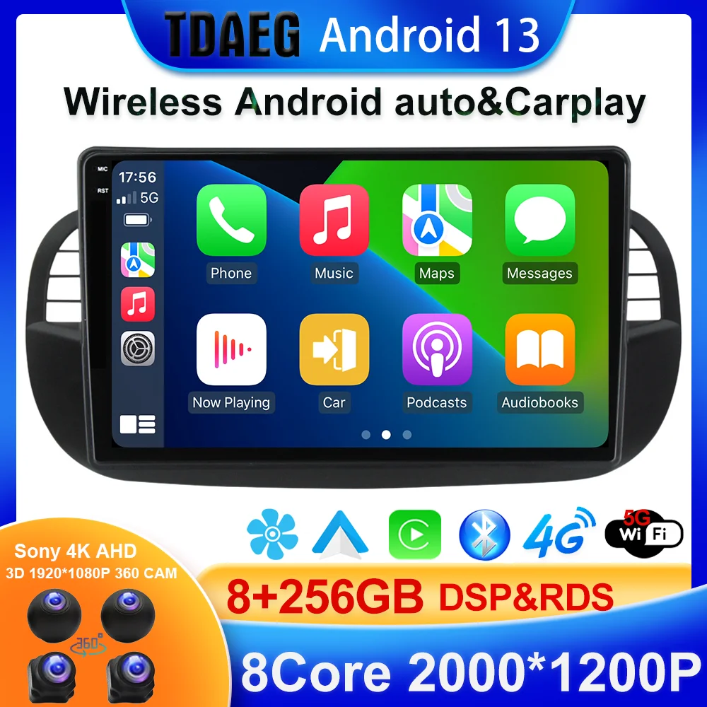 Android 13 Per Fiat 500 Radio Multimedia Buit In Dps Navigazione Gps Per Auto Wifi 4G Wireless Auto Carplay Car Dvd Media Player 5G