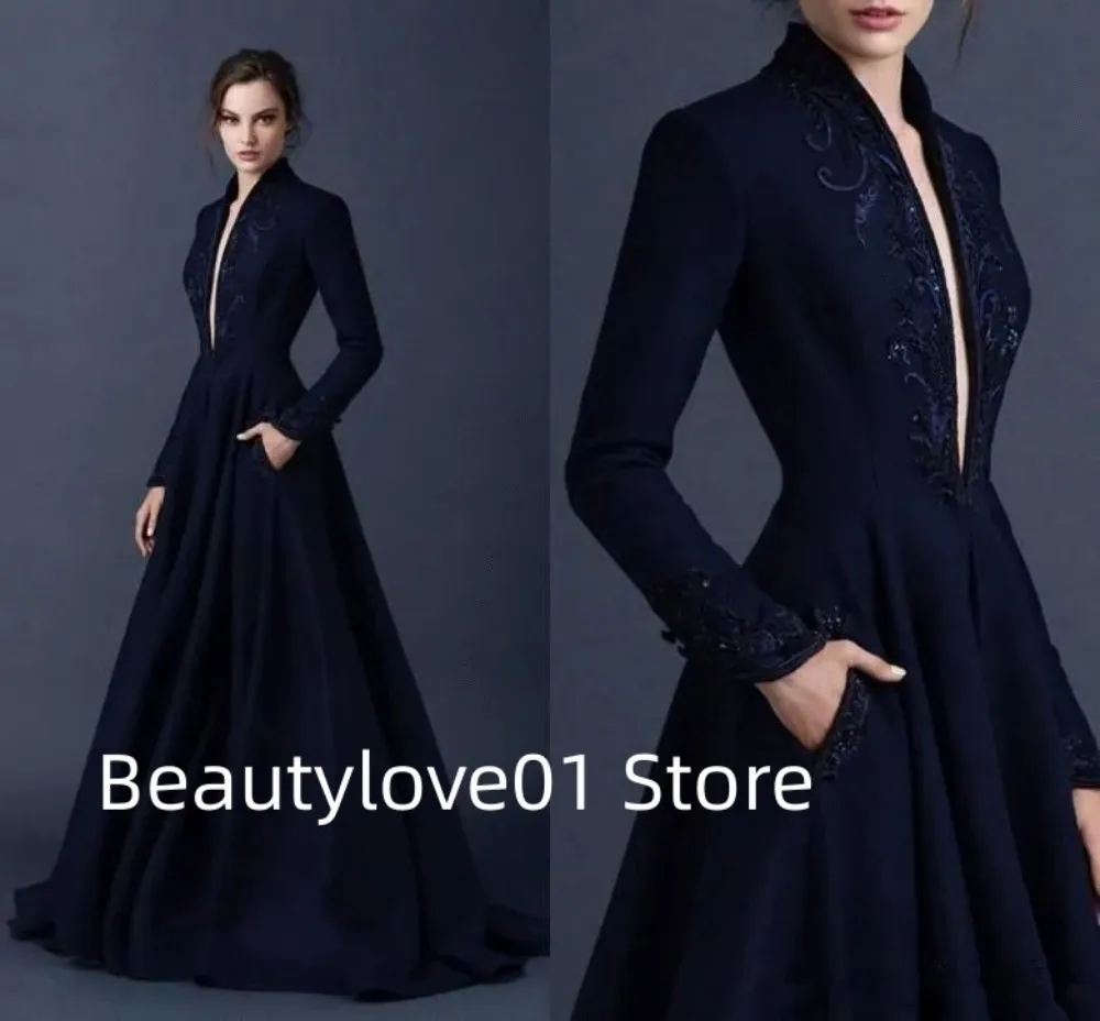 

Новинка 2024 г., великолепное темно-синее платье с фонариком, женское роскошное официальное вечернее платье, сексуальное яркое платье, великолепное платье