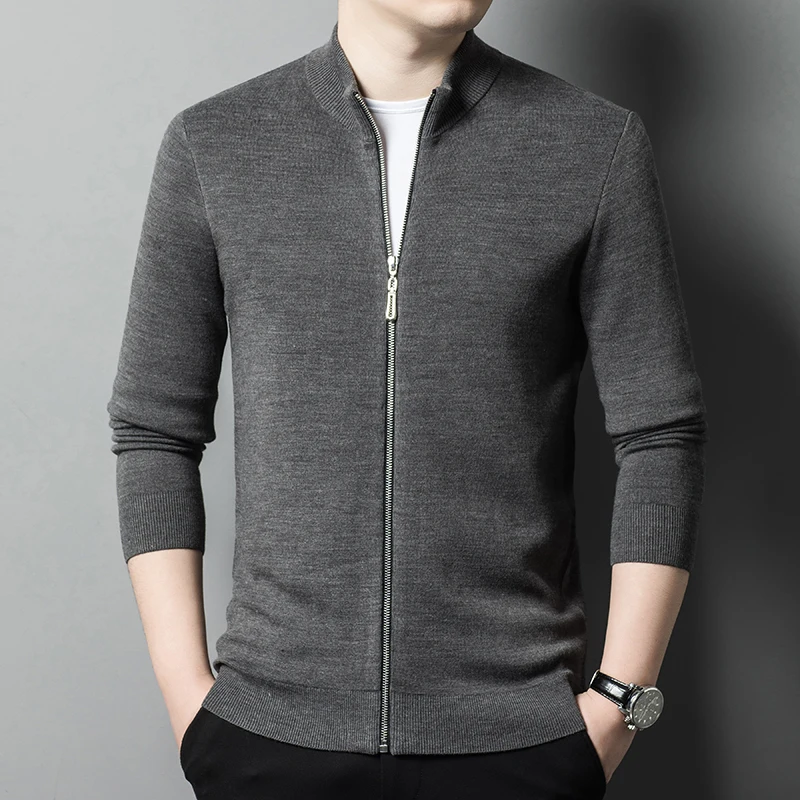 

Spring and Autumn Stand Collar Long-Sleeve Cardigan Sweater Men's Thick Sweater Korean Men's Casual Sweater Zipper Jacket