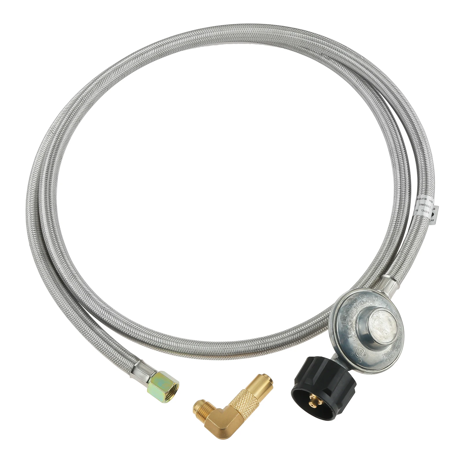 6FT Stainless Braided Propane Hose and Grill Regulator Adapter for