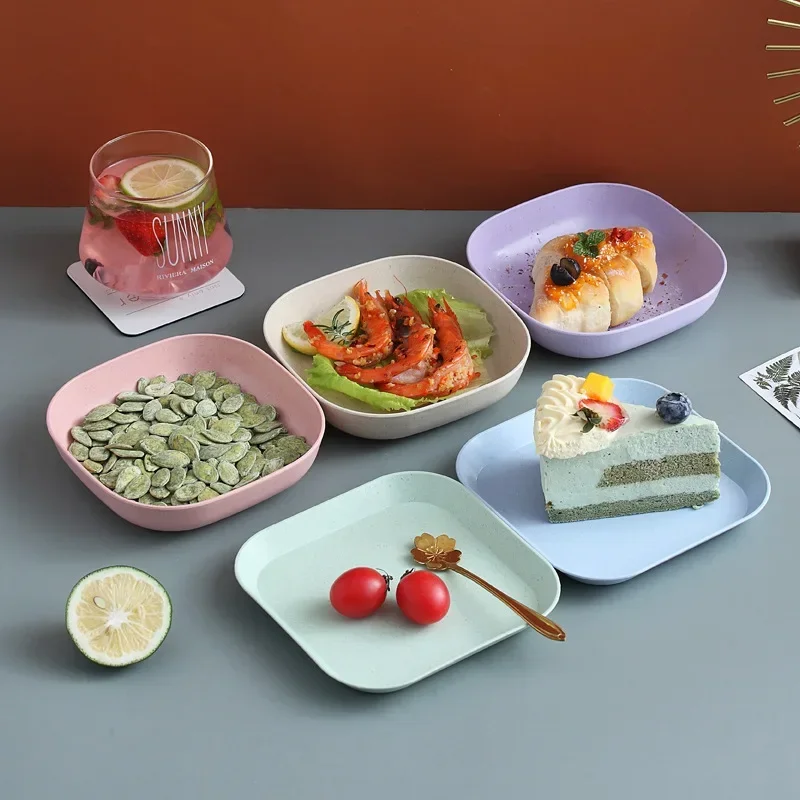 Dessert Plate Pure Natural Wheat Square Snack Straw Bowl Sauce Seasoning Dish Degradable ECO-friendly Tableware Snack Bowl